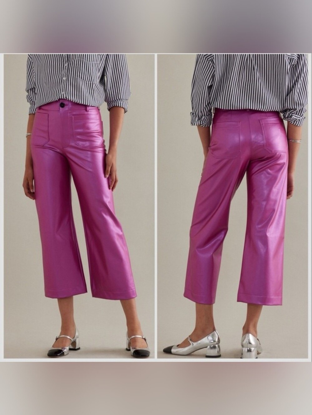 Maeve Anthro The Colette Cropped Wide-Leg Vegan Leather Pants Rose Pink Sz 28